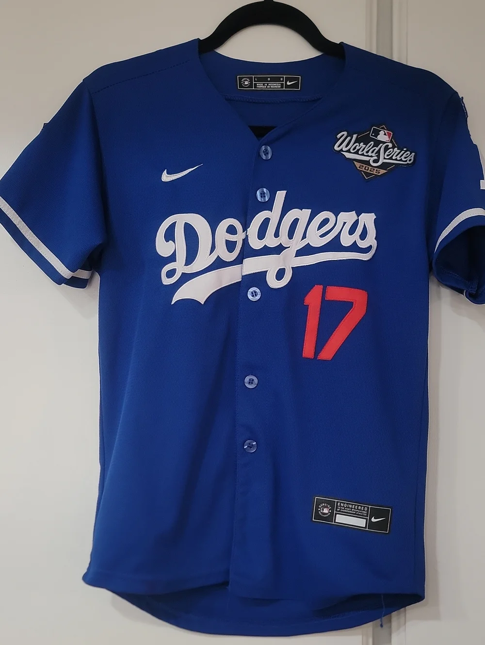 Nike Blue Dodgers Jersey with White Script and Red 17